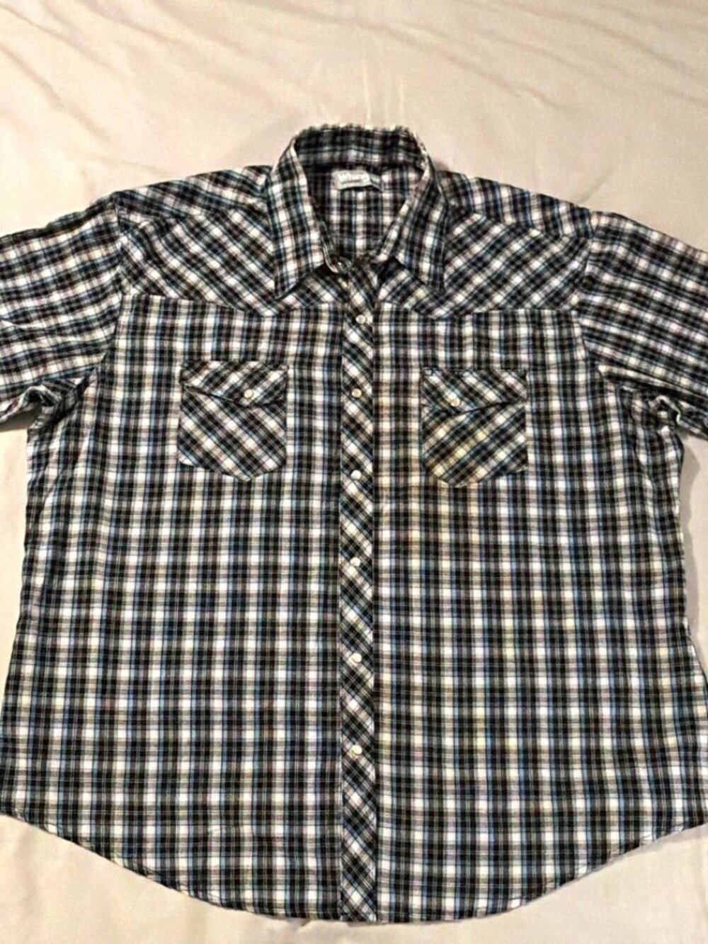 Wrangler Men's 2X Pearl Snap Short Sleeve Plaid Shirt